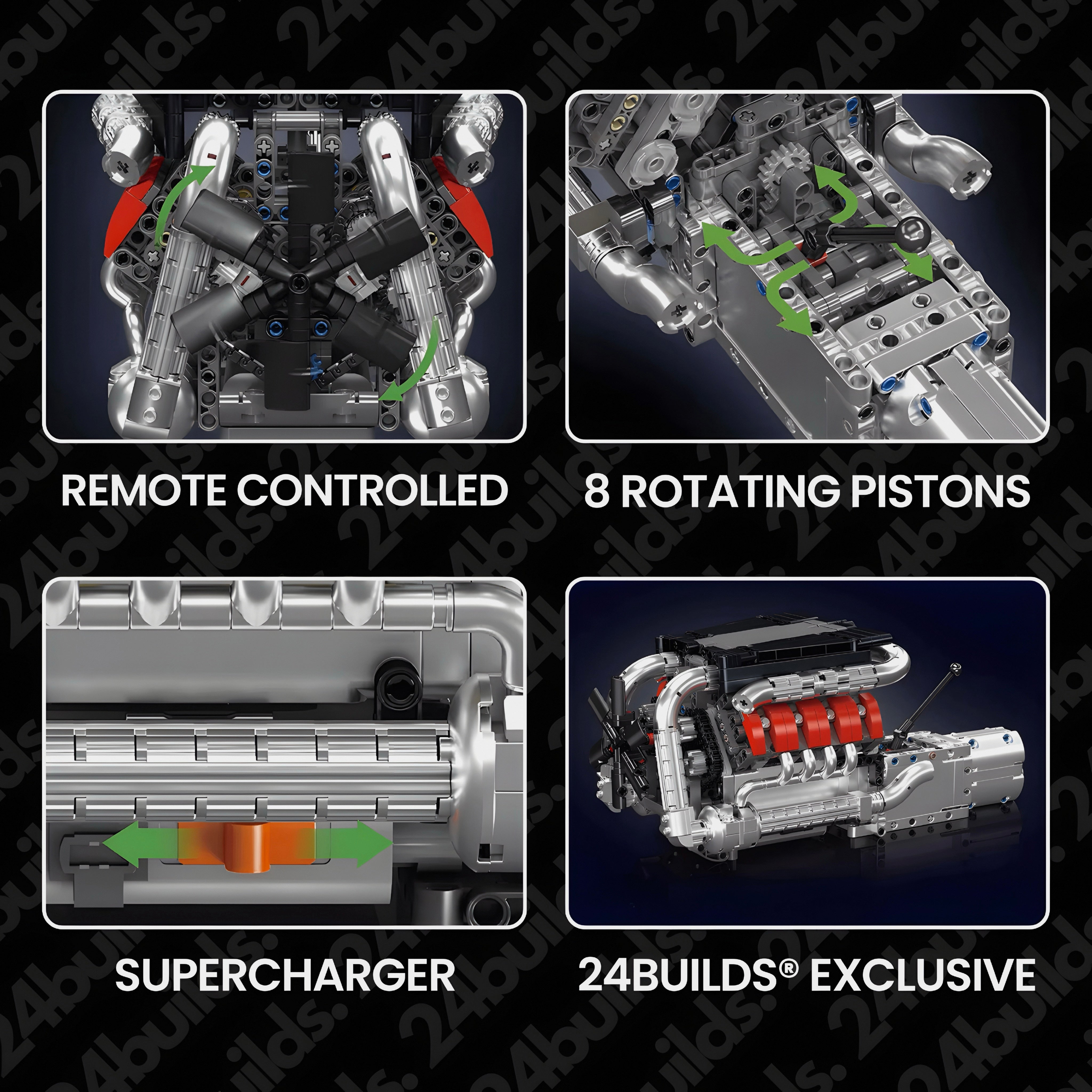 MOTORISED GERMAN V8 ENGINE WITH GEARBOX | 1168PCS